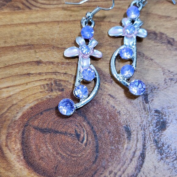 Vintage Womens Purple Crystal Silver Tone Necklace & Earrings - Picture 4 of 6